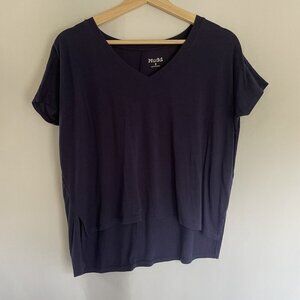 Mudd indigo short sleeved summer top women's size small rayon shirt v-neck style